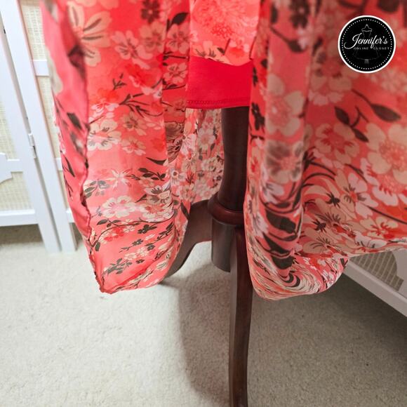 Rabbitt Rabbit Rabbit Designs Coral Floral Keyhole Chiffon Maxi Dress Size 12 - Picture 13 of 16